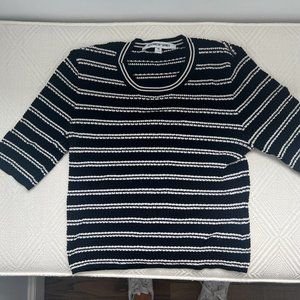 Elizabeth and James Crop Knit Sweater Short Sleeve Striped White Black Medium